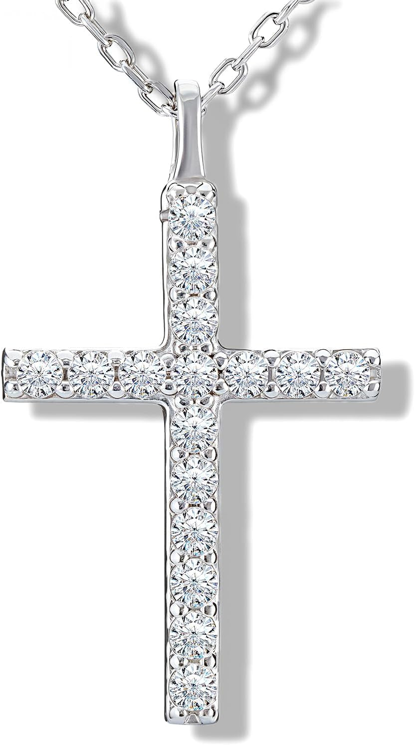 Moissanite Cross Necklaces, D Color VVS1 S925 Sterling Silver, Moissanite Cross Pendant, Wedding Anniversary Christian Jewelry Valentines Gifts