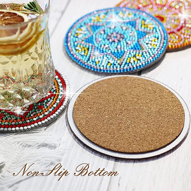 6Pcs/Set DIY Diamond Painting Coasters Kit Diamond Art Coasters Gemstone Cupmat for Beginners Adults & Kids Art Craft Supplies