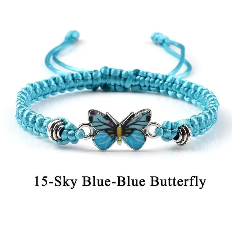 2022 Hot Adjustable Braided String Bracelet for Women Grey Butterfly Pendant Handmade Charm Bangles Fashion Girl Jewelry