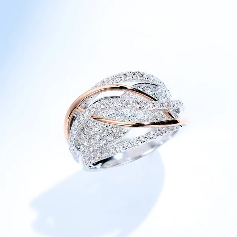 Exquisite Luxury Women'S Fashion Dazzling Ring Silver Plated Rose Gold Plated Two-Color Cross White Cubic Zirconia Ring Elegant Princess Romantic Bride Engagement Ring Noble Anniversary Ring Christmas Gift Jewelry