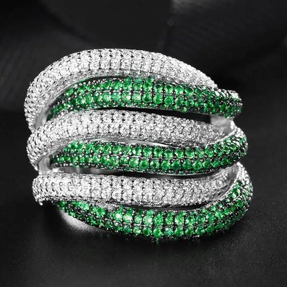 Luxury Silver Natural Gemstones Emerald Twist Rings Birthstone Engagement Rings Wedding Anniversary Bride Women Ring Size 6 7 8 9 10