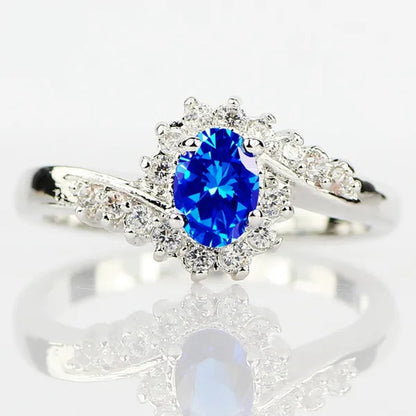 Exquisite  Silver Natural Sapphire Gemstones Opal Birthstone Bride Princess Wedding Engagement Strange Ring Size 6 7 8 9 10