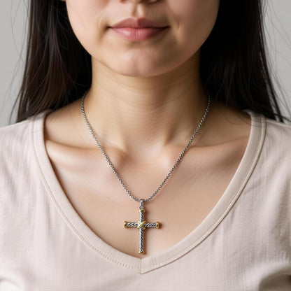 Cable Cross Pendant Necklace Antique Overlap Fashion Twisted Wire Necklaces Jewelry for Women Men Gift