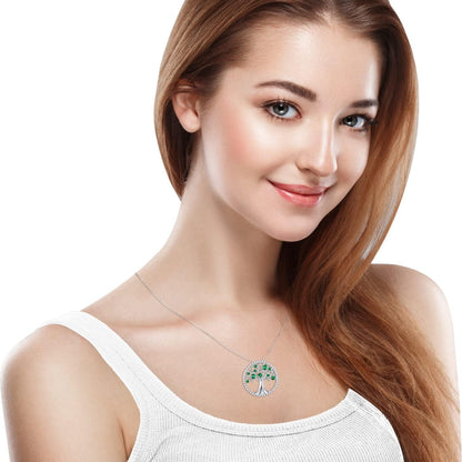 Tree of Life Necklace for Women May June Birthstones Emerald Pearl Necklace for Wife Birthday Gifts for Mother S925 Sterling Silver