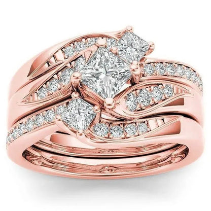3 Pcs/Set Exquisite Fashion 925 Sterling Silver Natural White Sapphire and Diamond Ring Set Anniversary Gift Bridal Engagement Wedding Jewelry Set Ring Size 5-11 (3 Style Silver, Gold, Rose Gold)