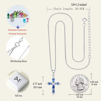 Women'S Cross Necklace Sterling Silver Criss Pendant Gemstones Christian Baptism Jewelry for Gift