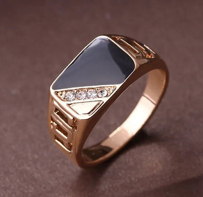 Fashion Male Jewelry Classic Gold Color White Sapphire Diamond CZ Wedding Ring Black Enamel Agate Rings for Men Christmas Party Gift Size 7 8 9 10 11 12