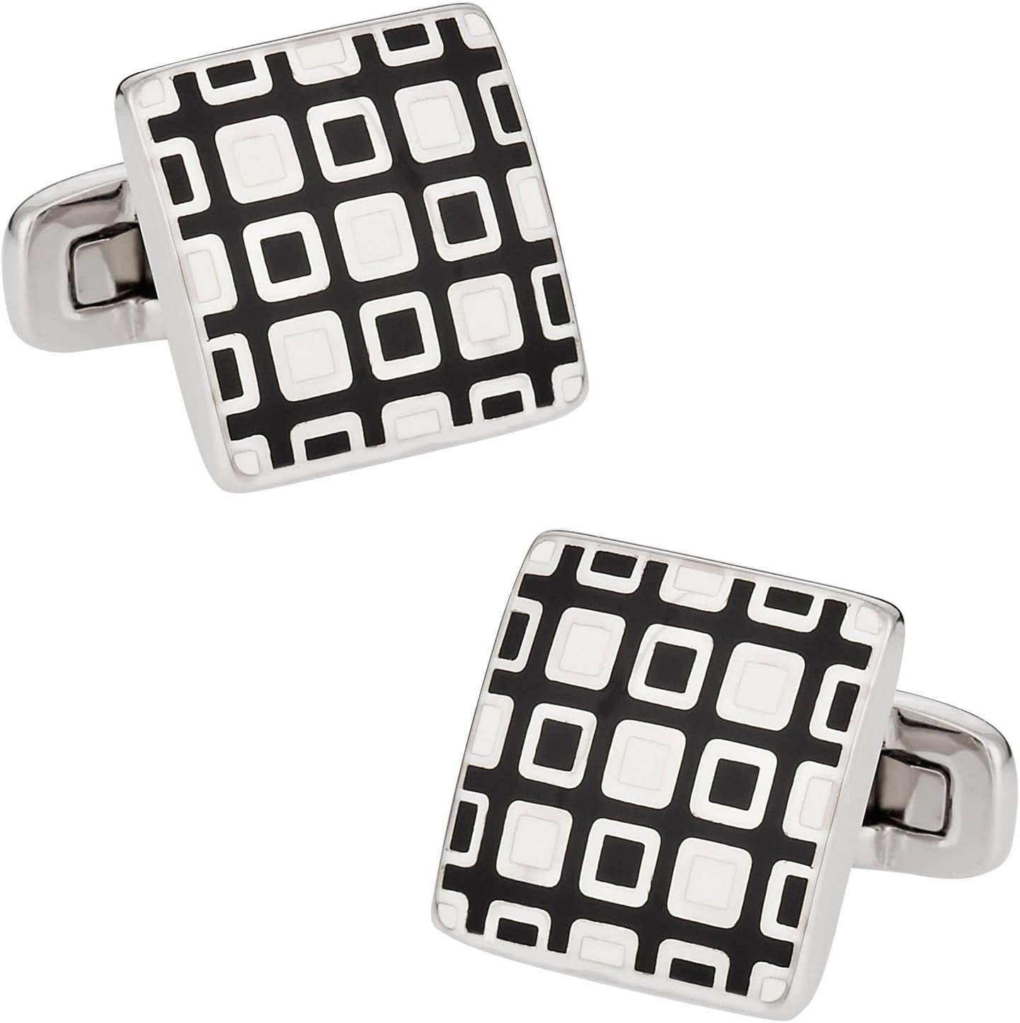 Black White Enamel Square Cufflinks with Presentation Box