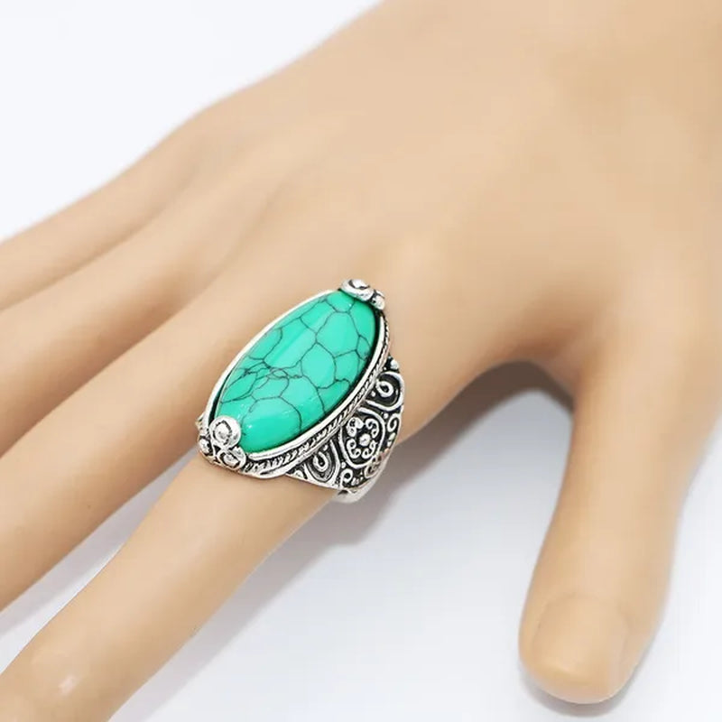 Wholesaler Lot 5Pcs Bohemian Wave Sapphire Ring Retro Turquoise White Black Red Green Blue Ring Women Jewelry