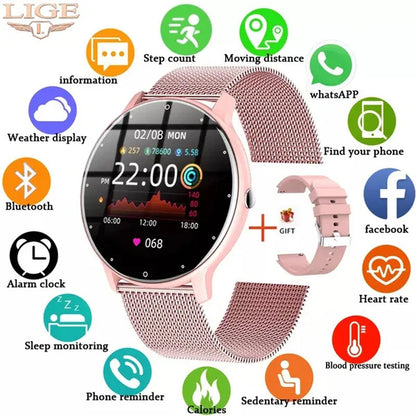 LIGE 2021 New Women Smart Watch Men Real-Time Activity Tracker Heart Rate Monitor Sports Ladies Life Waterproof Smart Watch Men For Android IOS