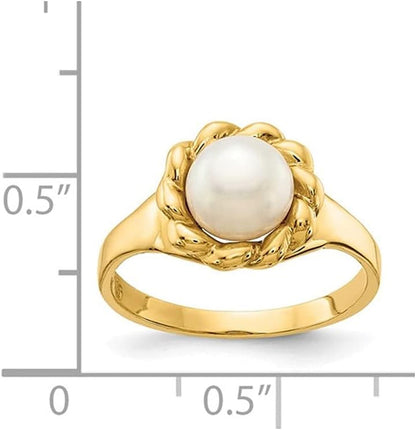 14K Yellow Gold 6-7Mm Freshwater Cultured White Pearl Ring