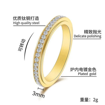 3mm Wide Titanium Steel Exquisite Thin Spinner Ring Inlay Single Row Rhinestones for Women Men Luxury Fashion Fine Stackable CZ Rings Engagement & Wedding Band Silver / Black / Gold / Multicolor / Rose Gold US Size 5-12