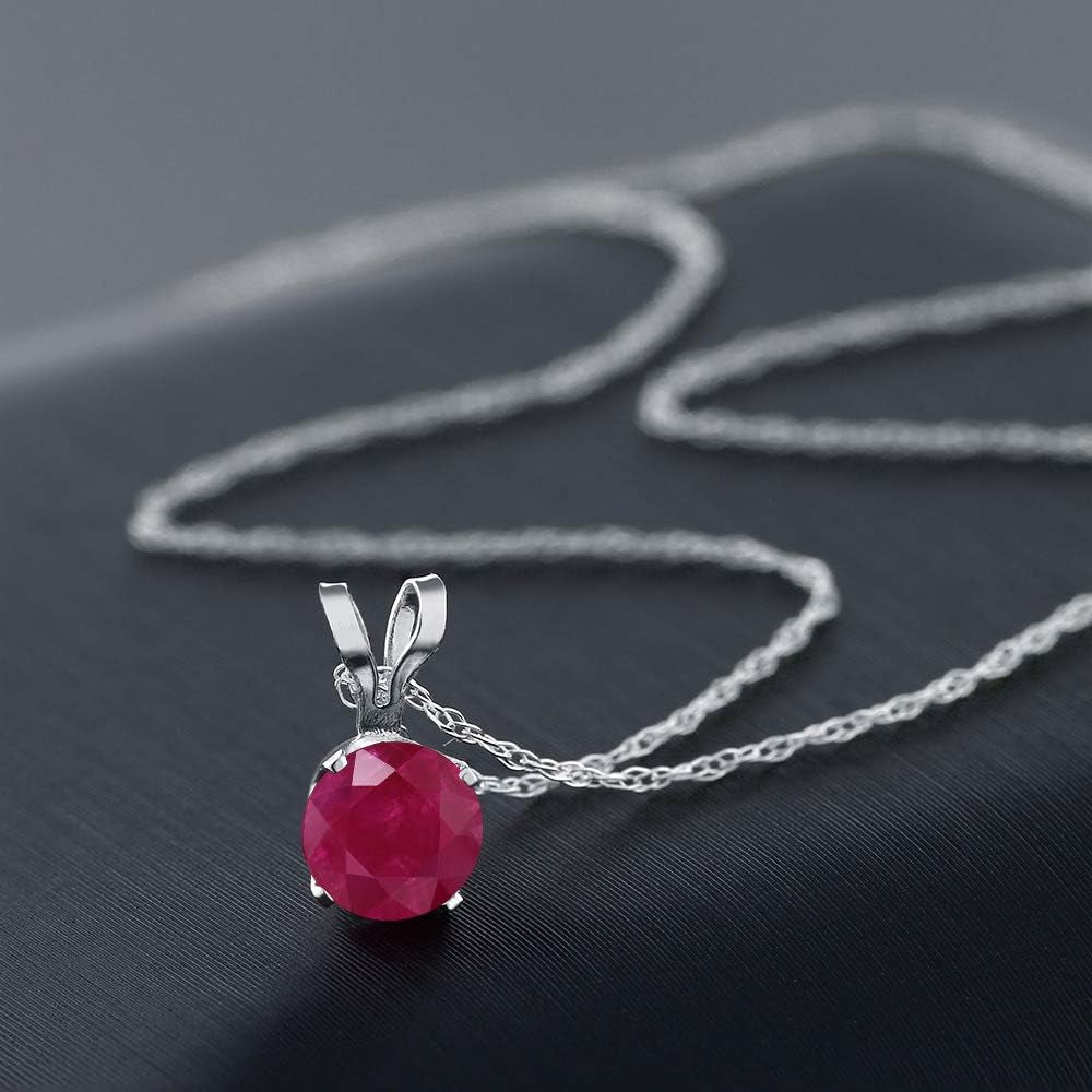 14K White Gold Red Ruby Pendant Necklace for Women (0.55 Cttw, Gemstone July Birthstone, round 5MM, with 18 Inch Chain)