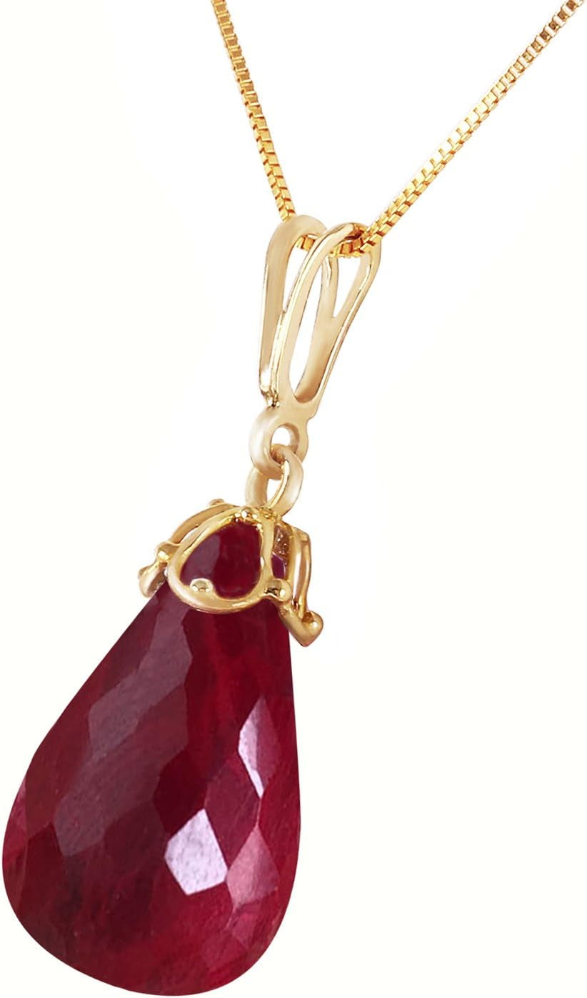 14.8 CTW 14K Solid Gold Necklace Briolette Dyed Ruby Pendant
