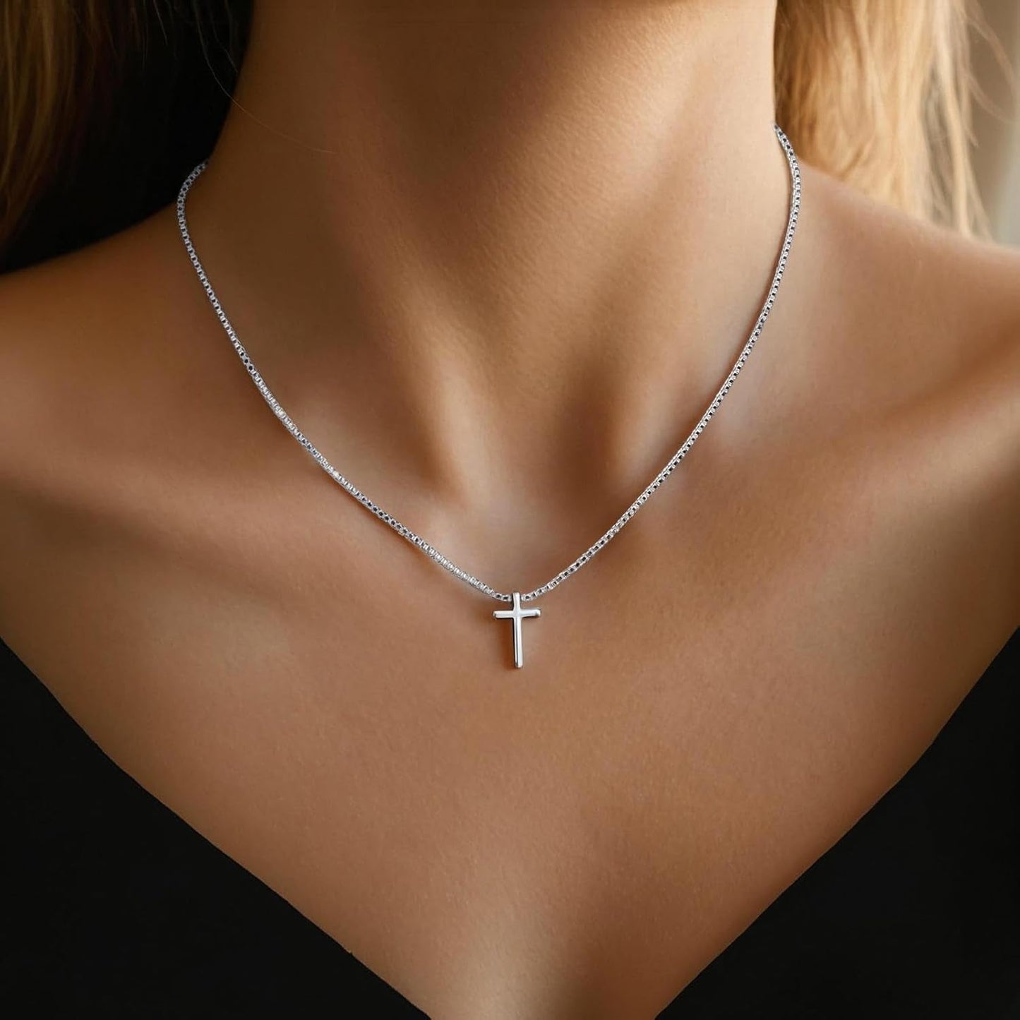 Gold Necklace for Women,Valentines Day Gifts, Cross Necklace Dainty 18K Real Gold Silver Plated, Cute Simple Small Trendy Choker Pendant Jewelry Non Tarnish Gold Necklace Faith Jewelry Gift