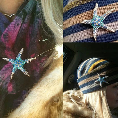 Starfish Brooches Blue Rhinestone Starfish Brooch Fashion Colorful Bridesmaid Wedding for Woman