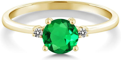 10K Yellow Gold Green Nano Emerald and White Diamond Solitaire Engagement Ring for Women (0.80 Cttw, round 6MM, Gemstone May Birthstone, Available in Size 5,6,7,8,9)
