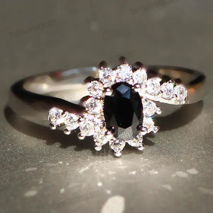 Exquisite Silver Natural Sapphire Gemstones Opal Birthstone Bride Princess Wedding Engagement Strange Ring Size 6 7 8 9 10