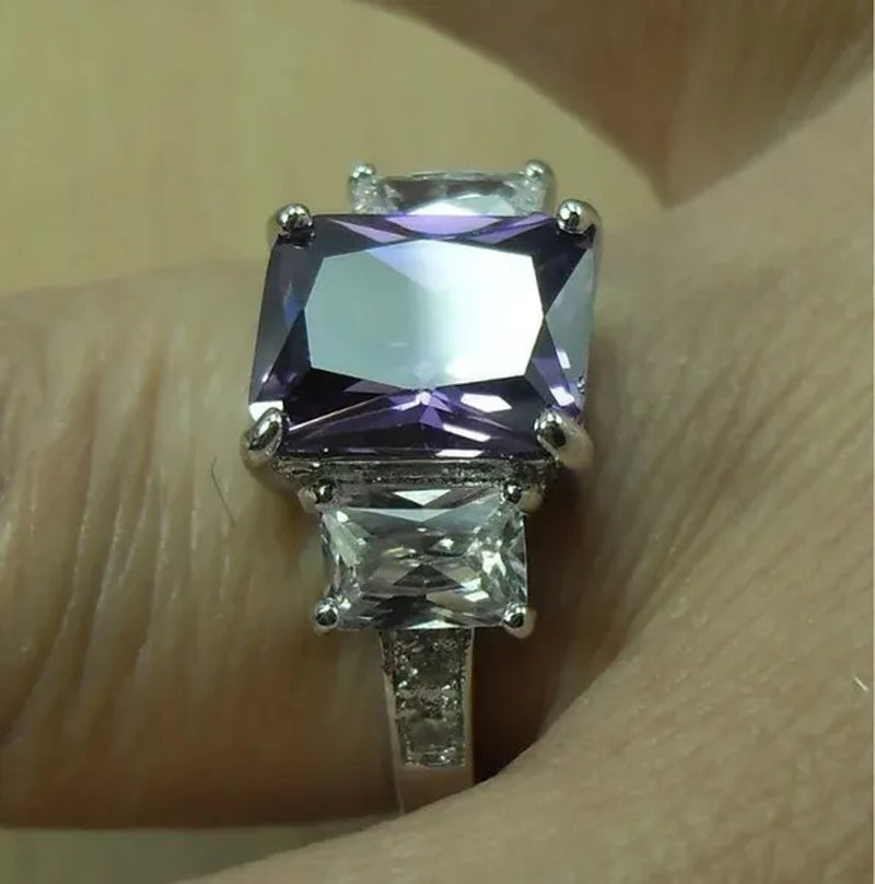 Natural 5.99CT Alexandrite Diamond 14K White Gold Ring Size 6-10