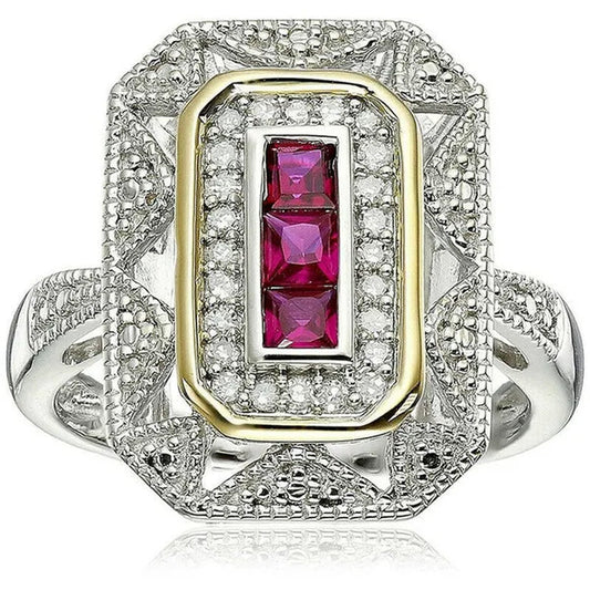 Vintage 925 Silver Plated Princess Created Blue Zircon Art Deco-Style Ring Size 6-10 Arrow