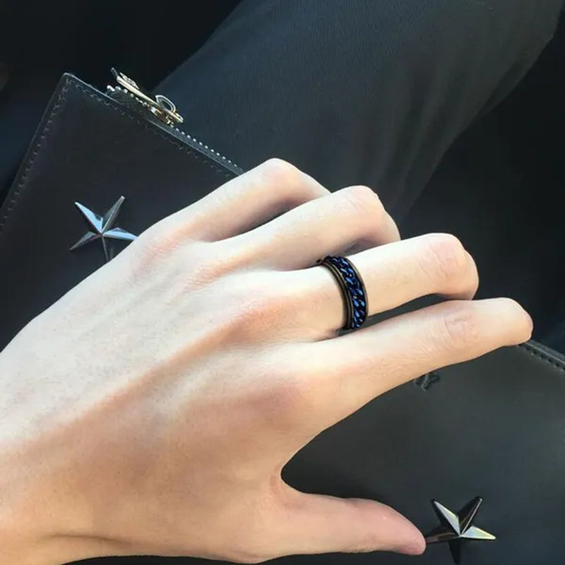 Fashion Punk Stainless Steel 8Mm Rings for Men Chain Rings Biker Grooved Edge, Size 5-13