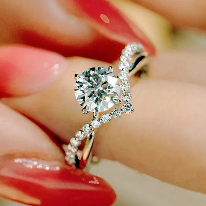 Luxury 925 Sterling Silver White Sapphire Ring round Cut Moissanite Diamond Jewelry for Women Rings Beautiful Bride Proposal Engagement Wedding Accessories Party Anniversary Gift