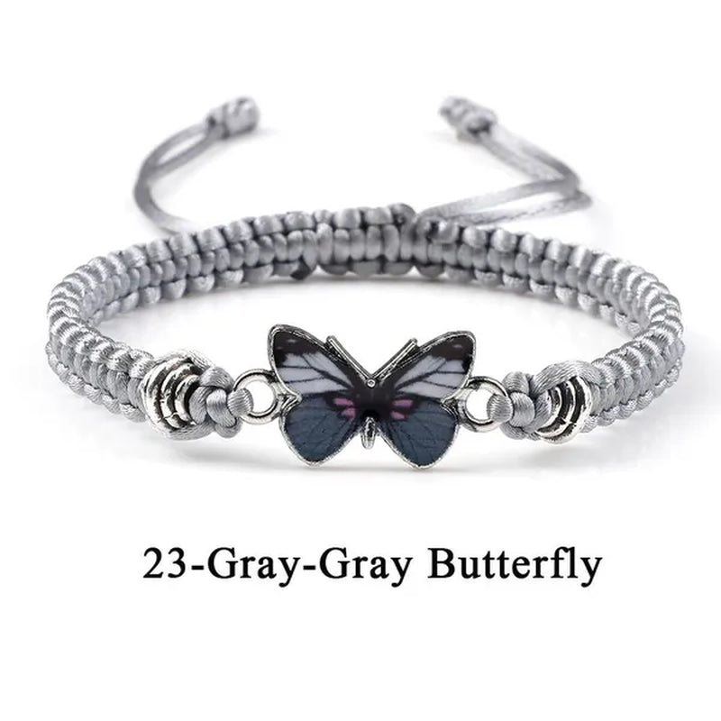 2022 Hot Adjustable Braided String Bracelet for Women Grey Butterfly Pendant Handmade Charm Bangles Fashion Girl Jewelry