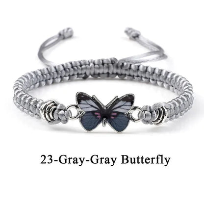 2022 Hot Adjustable Braided String Bracelet for Women Grey Butterfly Pendant Handmade Charm Bangles Fashion Girl Jewelry