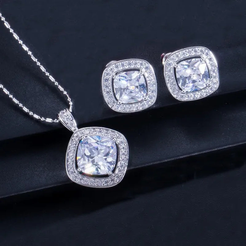 CANDICE Brand Design Luxury Wedding Jewelry Sets Sterling Silver Plated Necklace Earrings Set Inlay Big Pink Princess Crystal For Birdesmaid