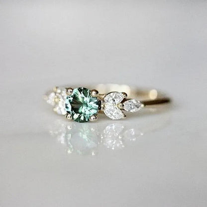 Gold Emerald Diamond Ring Fashion Jewelry Flower Ring Women Wedding Proposal Rings