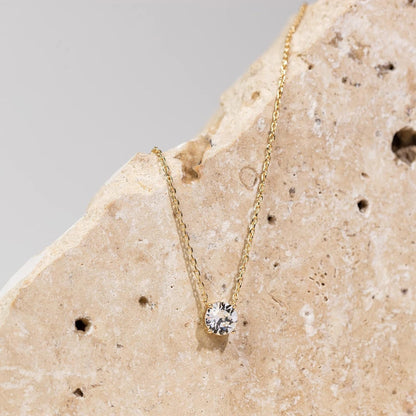14K Gold Plated Crystal Solitaire 1.5 Carat (7.3Mm) CZ Dainty Choker Necklace | Gold Necklaces for Women