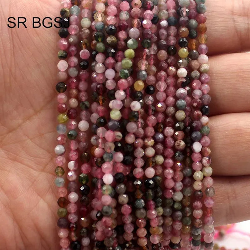3Mm round Faceted Mixed Tourmaline Natural Gemstone Bail Spacer Beads Strand 15"