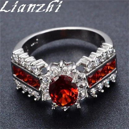 HOT Brand  Fashion Oval Cut Blue Sapphire&Red Ruby Wedding Ring 18k White Gold Jewlry for Women