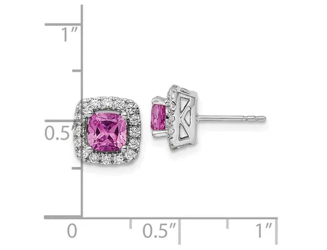 1.30 Carat (ctw) Lab-Created Pink Sapphire Earrings in 14K White Gold with Lab-Grown Diamonds