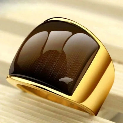 New Fashion Rings 316L Stainless Steel Gold Plated Simple Jewelry Ring With Opal For Men