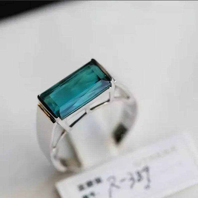 Business Men'S Fashion Ring Simple Luxury Blue Zircon Ring Wedding Engagement Party Jewelry