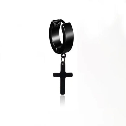Stainless Steel Cross Ear Studs Black Sliver Earrings Ear Ring Jewelry Decoration Black Tassels Cross Unisex Hip Hop Rock Style for Women and Men 4 Styles