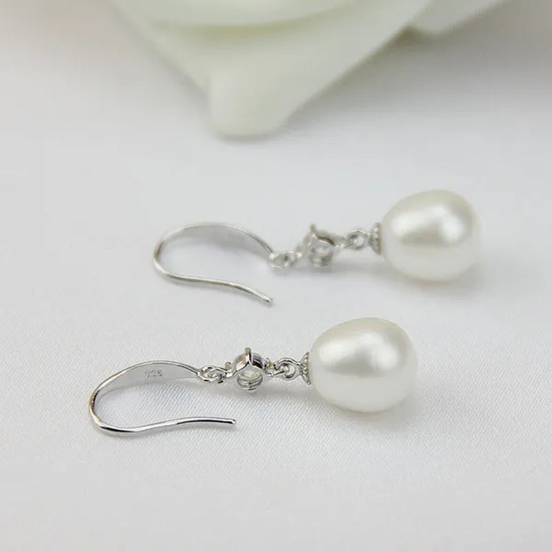 9Mm Cultured Natural Freshwater Drop Pearl Earrings with Sterling Silver Dangling,Pearl Jewelry for Women