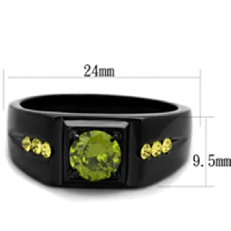 Men's 1 Ct Olivine Green Simulated Diamond Stainless Steel Black Ion Plated Ring
