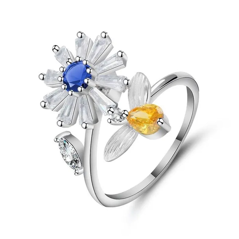 Flower Bees Silver Multicolor Creative Sweet Cute Princess Rings Daisy Opening Ring Adjustable Ring Anniversary Statement Natural Gemstones Pink Sapphire White Sapphire Ring