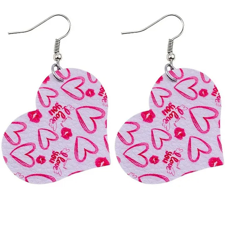 Europe and America 2021 New Valentine'S Day Leather Heart-Shaped Love Red Lips Double-Sided Printing PU Earrings
