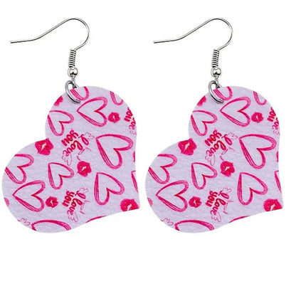 Europe and America 2021 New Valentine'S Day Leather Heart-Shaped Love Red Lips Double-Sided Printing PU Earrings