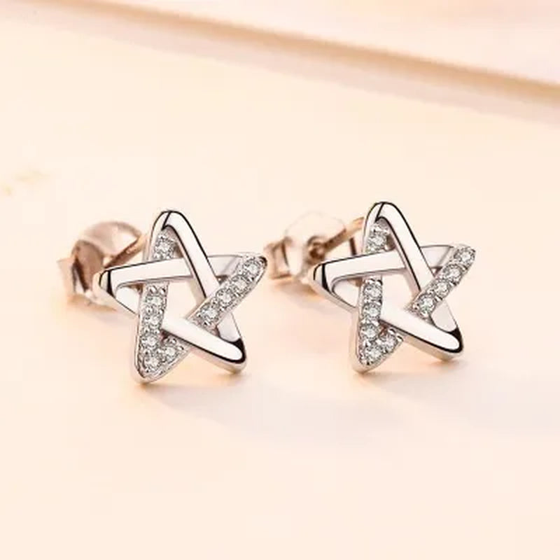 Mini Five-Pointed Star Stud Earrings for Women Silver Crystal Diamond Earrings for Gifts Fine Jewelry Brincos