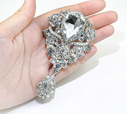 Women'S Austrian Crystal Bouquet Flower Teardrop Large Gorgeous Brooch Pin
