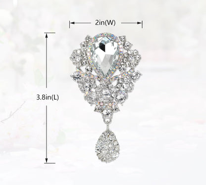 Women'S Austrian Crystal Bouquet Flower Teardrop Large Gorgeous Brooch Pin