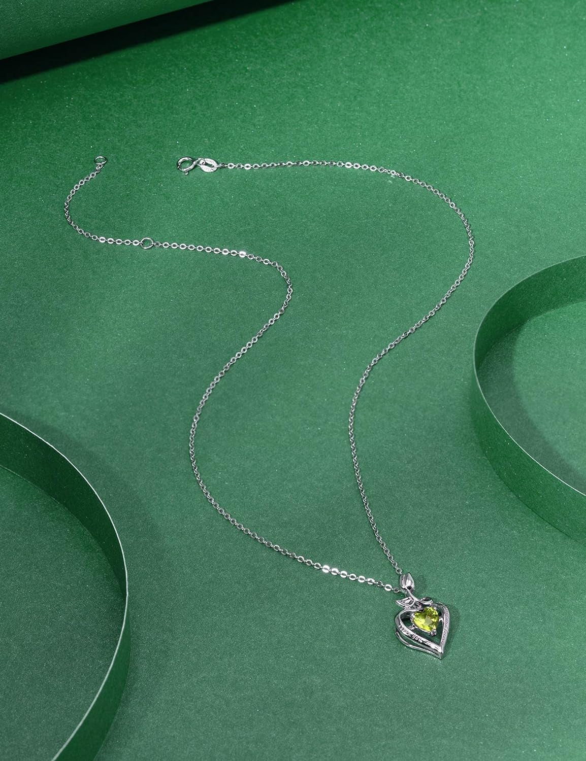 Fine Jewelry Birthstone Natural Peridot Necklace Sterling Silver Rose Flower Heart Gemstone Pendant Anniversary Birthday Gifts for Women Her Girls Wife Mom