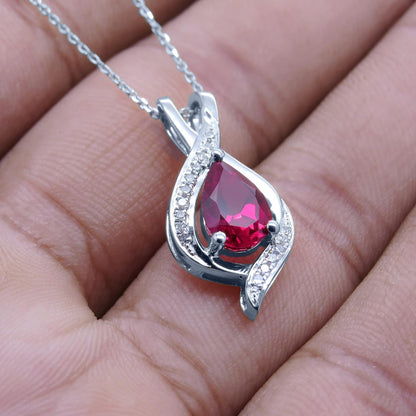 9X6 Mm Pear Lab Created Gemstone & round White Diamond Swirl Teardrop Pendant with 18 Inch Chain for Women in Gold