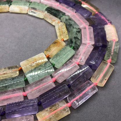 Natural Faceted Rectangle Bead Crystal Amethyst Rose Quartz Prehnite Citrine Diy