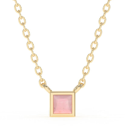 Natural Pink Opal Necklace for Women - Authentic 925 Sterling Silver 18K Gold Jewelry, Dainty Minimalist Square Pink Opal Pendant Necklace for Teen Girls, October Birthstone Gift for Mothers Day