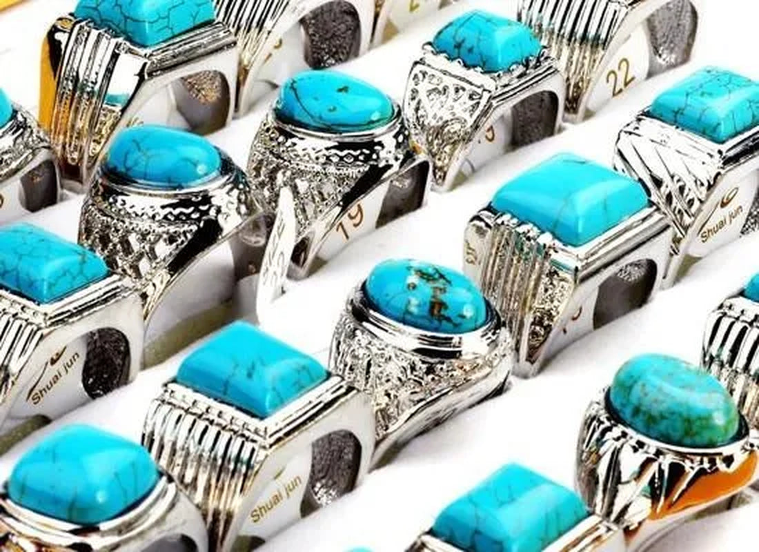 10pc Wholesale Lots Natural Green Turquoise Stone Silver P Ring Jewelry FREE
